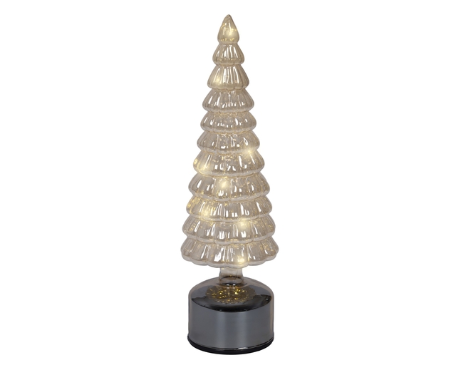 decoratieve kerstboom, transparant glas, ledverlichting, warme verlichting, zilverkleurige voet