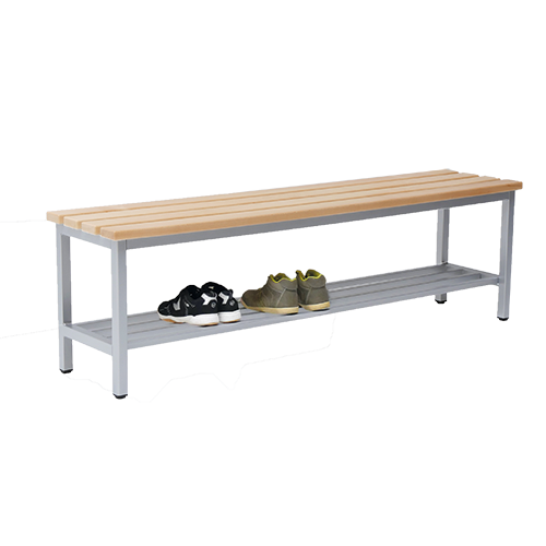 Kleedkamerbank met schoenenrek en melamine zitting aan één zijde