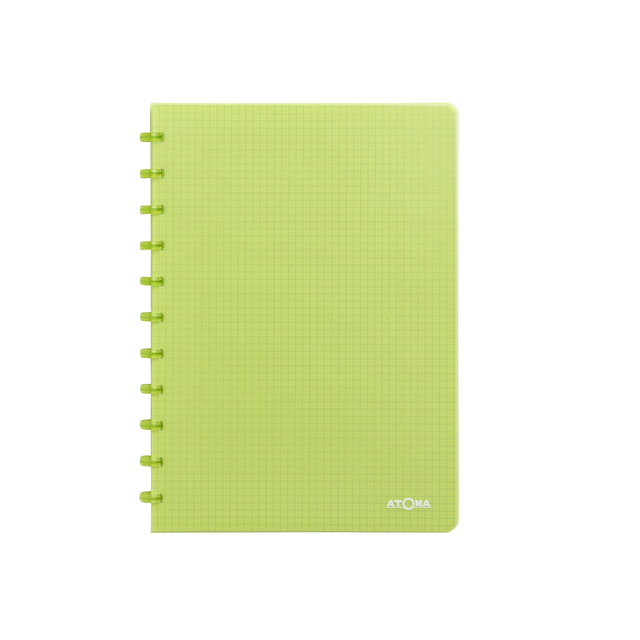 notitieboek, ringband, liggend vierkant, geel, grid patroon