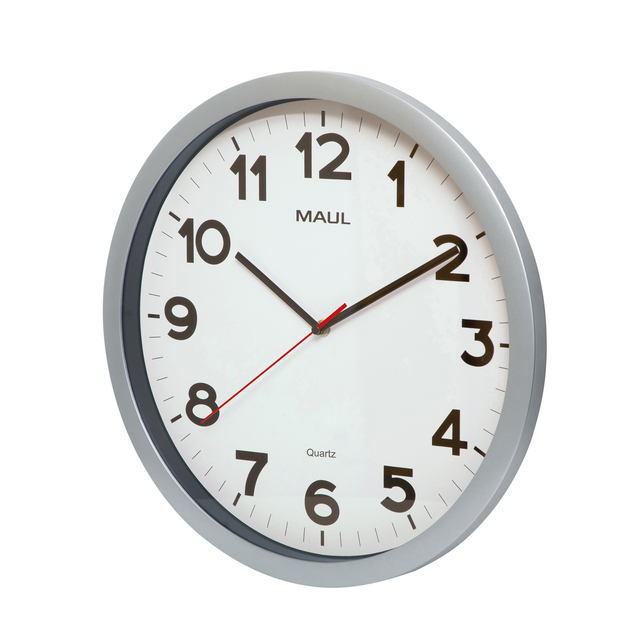 Wandklok MAUL Step Quartz Ø40x5cm kunststof zilver/wit stildraaiend