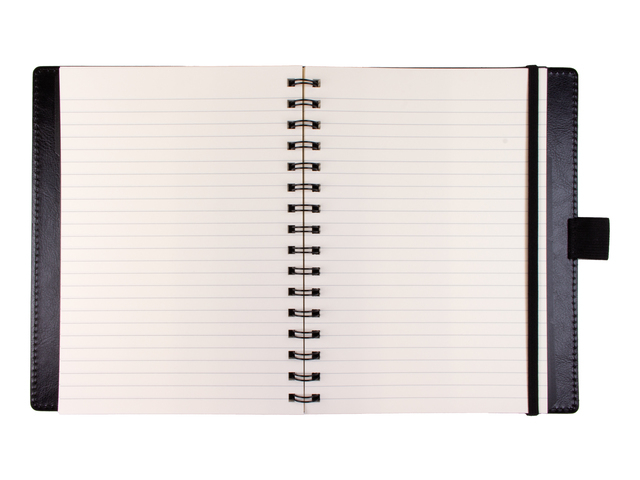 notitieboek, spiraleband, gelinieerd, koordboek, leren cover