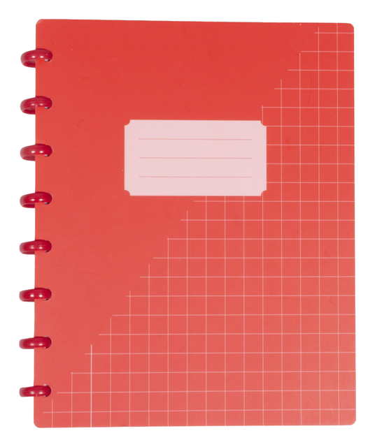 notebook, spiral bound, red cover, grid design, pocket notebook