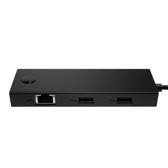 USB-C-hub, RJ45-ethernet, HDMI-poort, USB-A-poorten, zwarte-behuizing