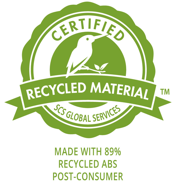 recycled material, eco label, groene badge, post-consumer, ABS?