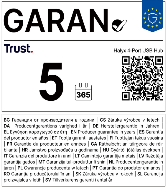 USB-hub, 4 USB-poorten, 5 jaar garantie, QR-code