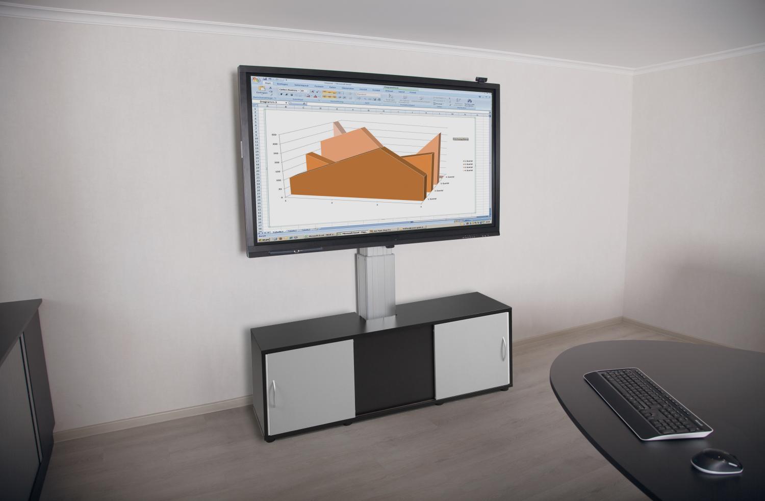 TV meubel - TV meubel met elektrisch in hoogte verstelbare monitorbeugel