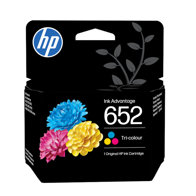 inktcartridge, inktvat, kleurige bloemen, tri-kleur, hp 652