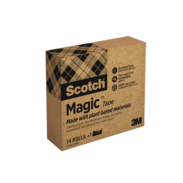 Plakband Scotch Magic 810 19mmx33m transparant 14 rollen + plakbandhouder zwart