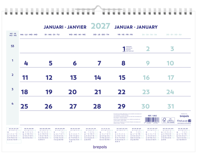 kalender, maandkalender, maandkalender muur,  bureau kalender, januari 2027