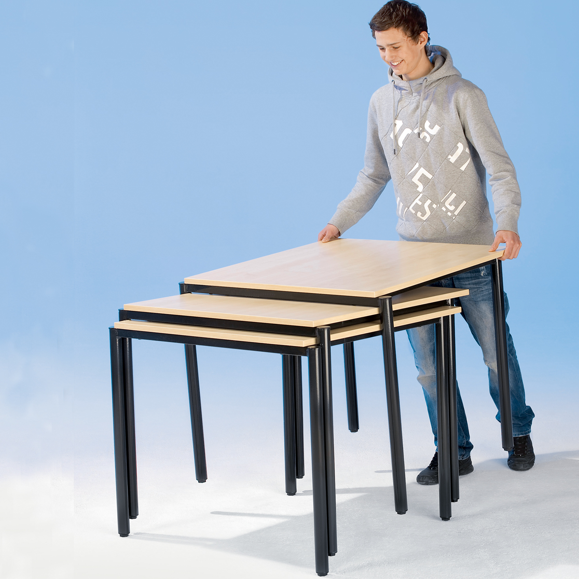 Stack-o-Flex - de stapelbare en in hoogte verstelbare tafel, melamine tafelblad