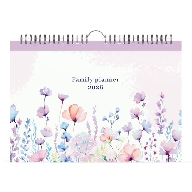 Familiekalender 2026 Lannoo 310x220 Flowers watercolour 7dag/1pag lila