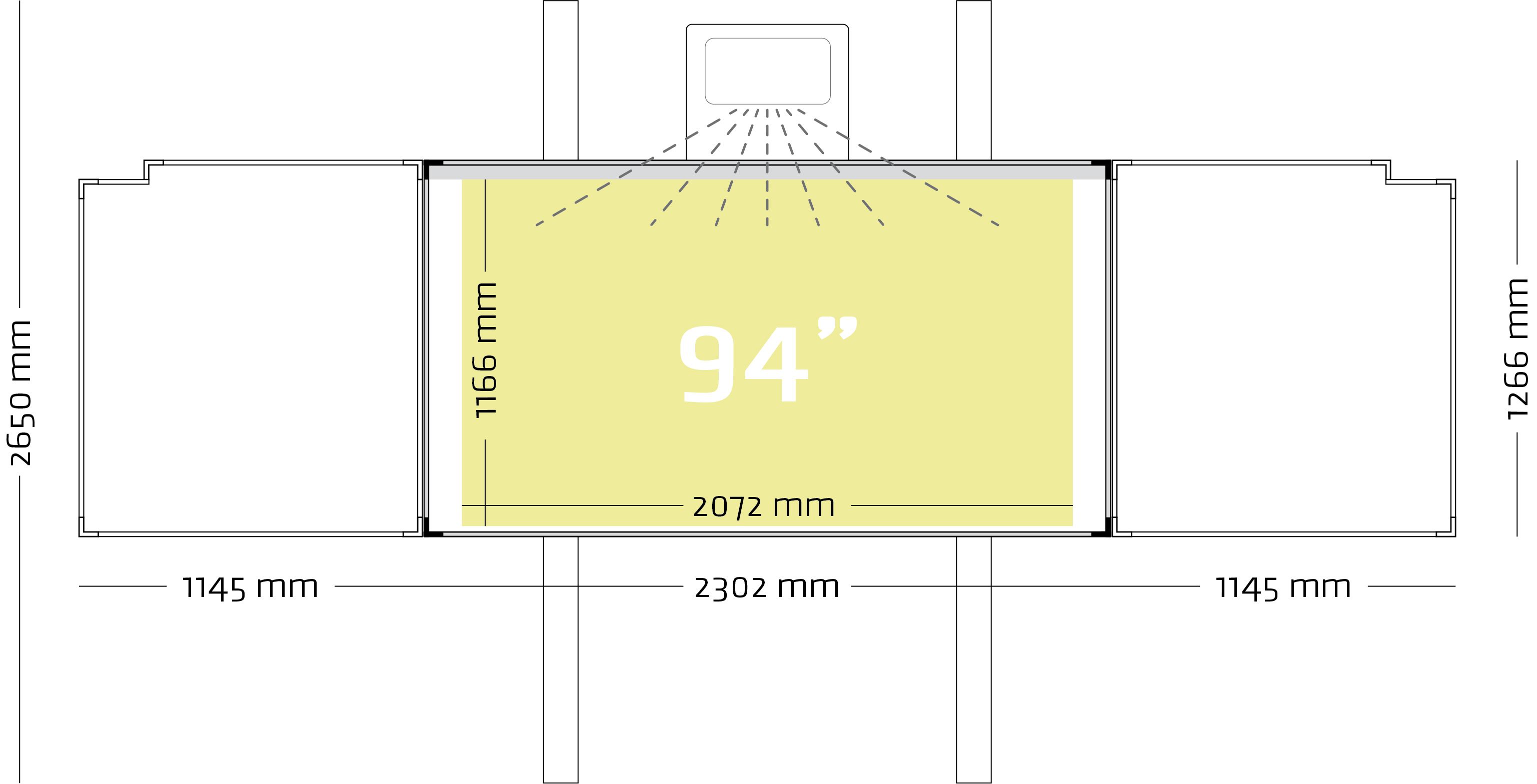Vijfvlaks projectiebord (16:9) ExtraFlat op kolommen, Low Gloss, finger touch - 126x231 cm, 94"