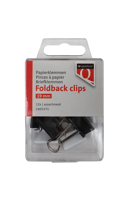 Foldback clips Quantore 19 mm assorti 12 stuks