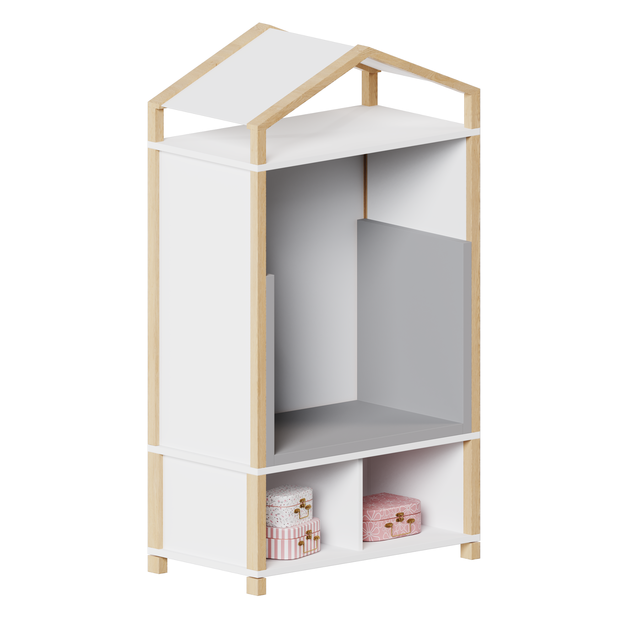 Retraitehuis in tunnelconstructie met dak, boekenplank en mattenset - B/H/D: 106x160/185x60, 3-delige mattenset, kleine boekenplank met 2 vakken onderin