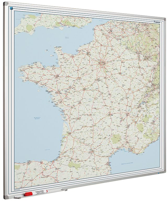 Landkaart whiteboard Softline profiel 8mm, Frankrijk Wegen - 120x120 cm