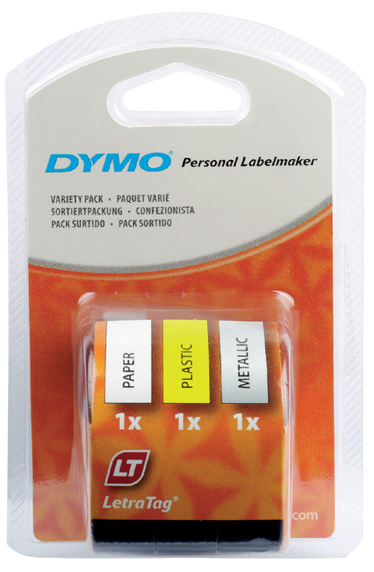 Labeltape Dymo LetraTag 12mm assorti 3 stuks