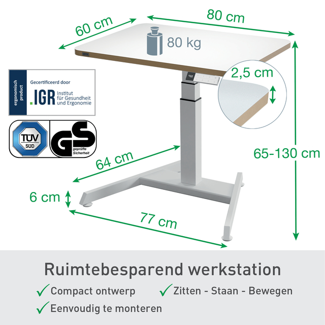werktafel, ligt hoogteverstelbaar, compact ontwerp, portaalbeen, kabeldoorvoer