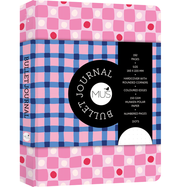 bullet journal, notebook, grid pattern, pink, dots