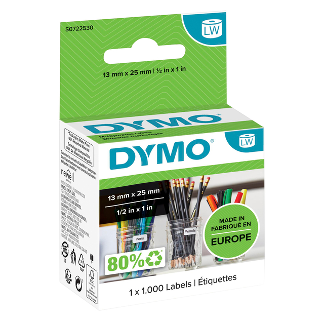 Etiket Dymo LabelWriter multifunctioneel 13x25mm 1 rol á 1000 stuks wit