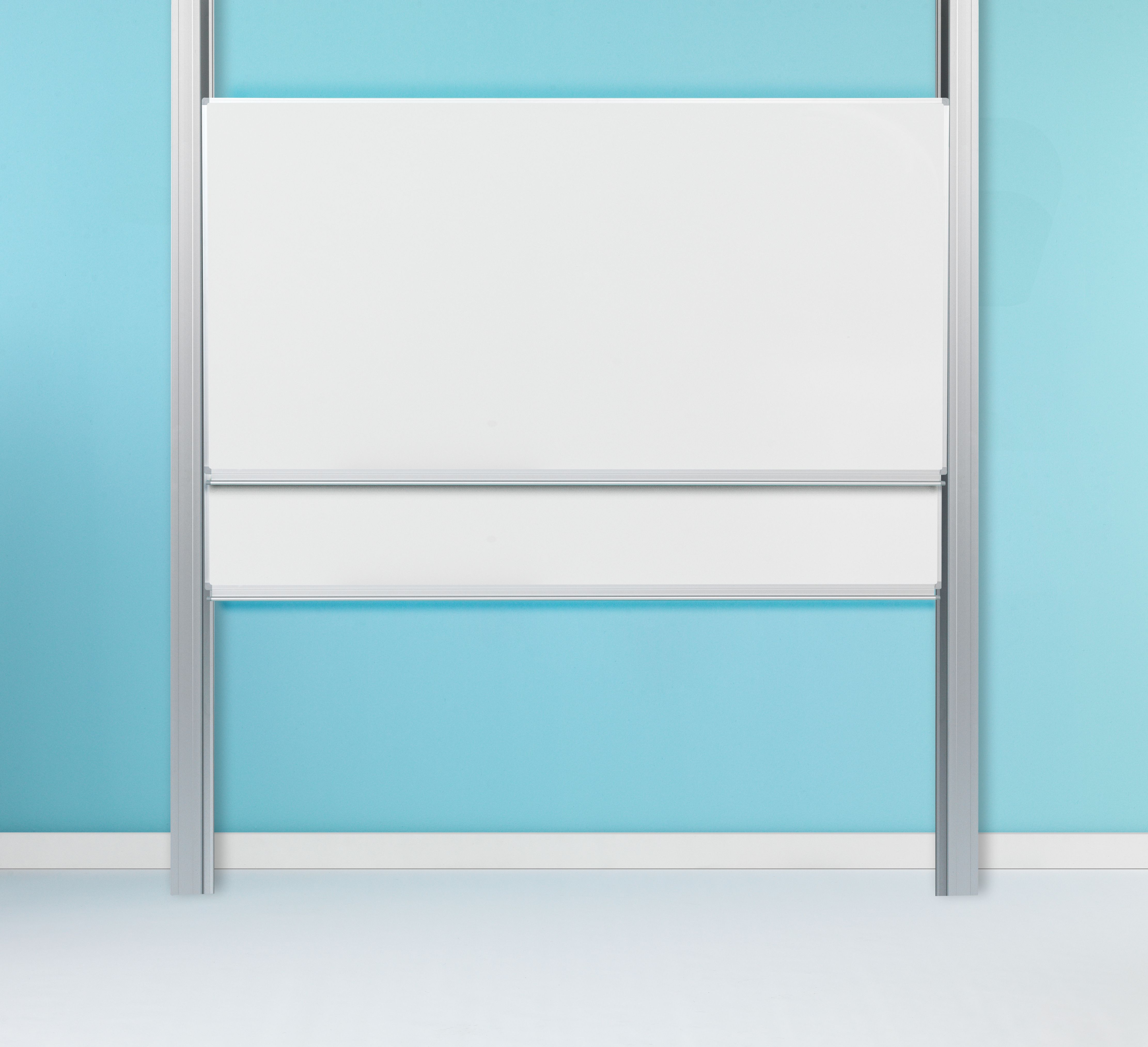 Dubbelvlaksbord schoolbord op dubbele kolommen, wit emaille - 100x400 cm